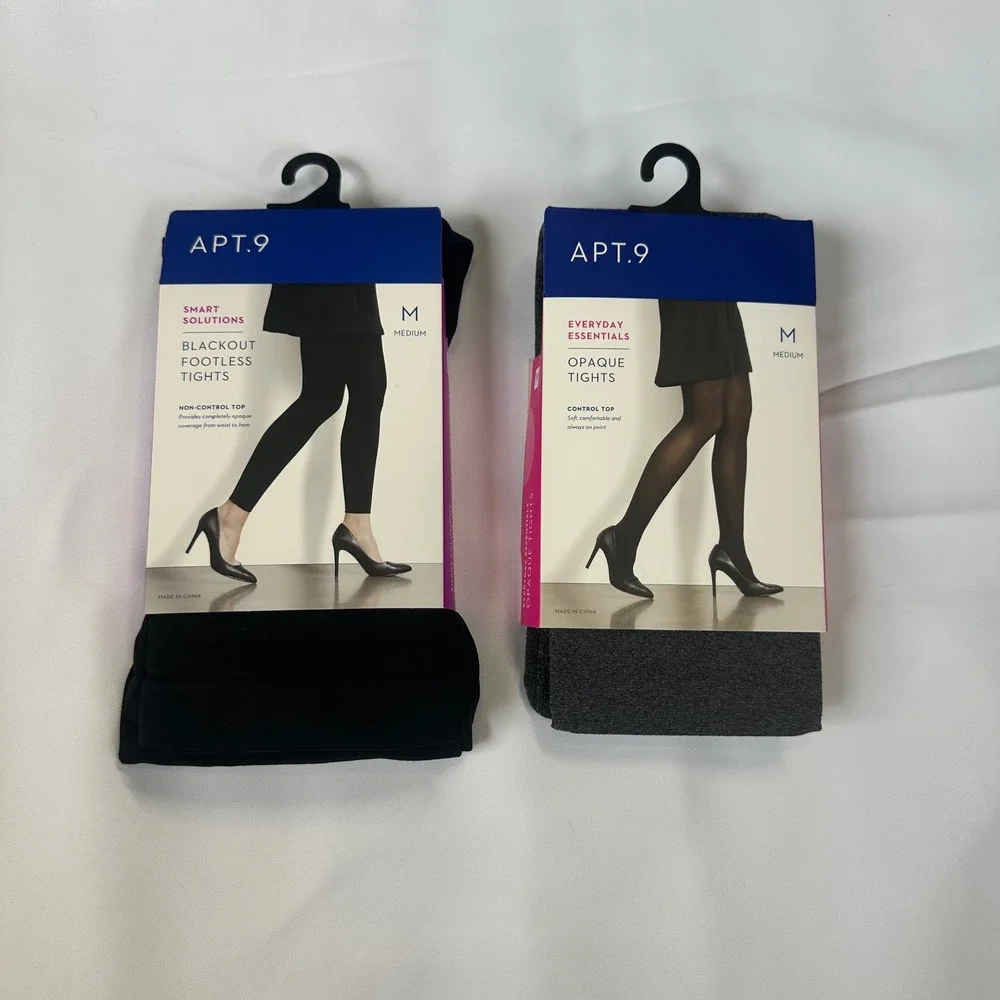 Apt. 9 Womens Tights Set Blackout Footless Black & Opaque Charcoal Heather M